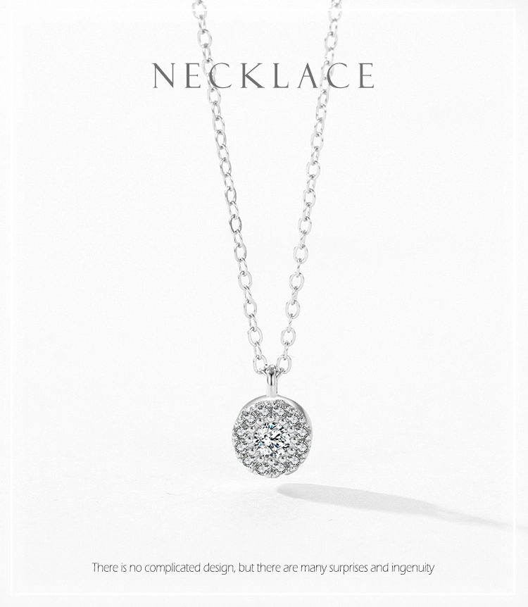 Round Cubic Zirconia Pendant Necklace Sterling Silver