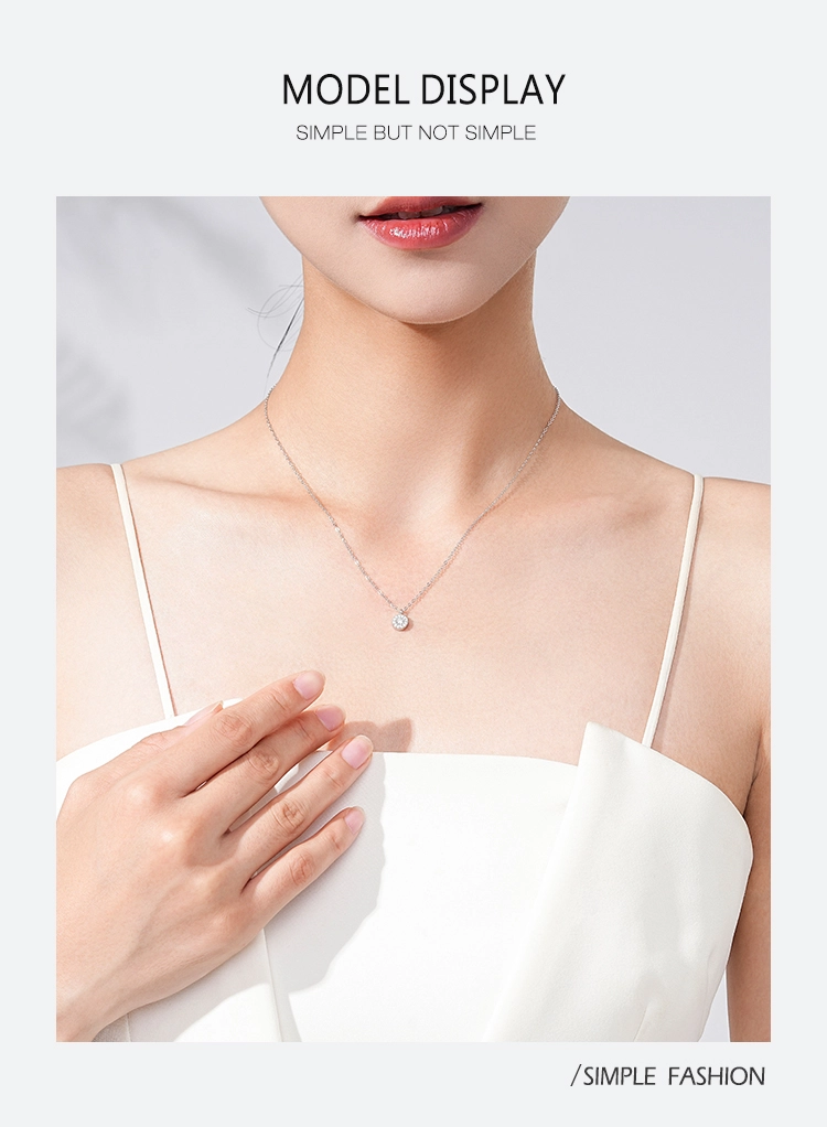Round Cubic Zirconia Pendant Necklace Sterling Silver