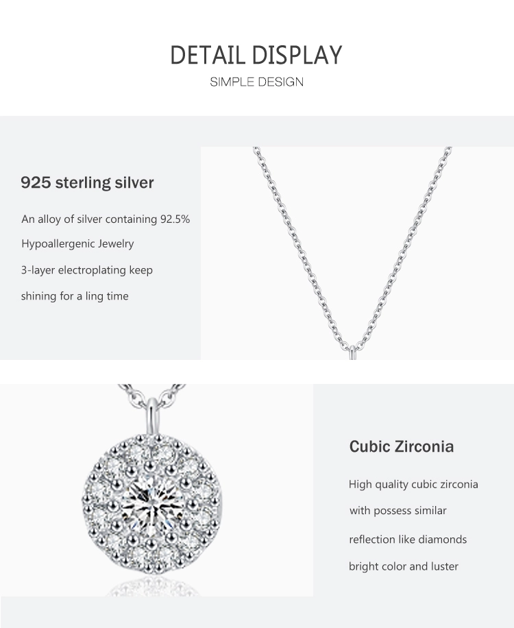 Round Cubic Zirconia Pendant Necklace Sterling Silver