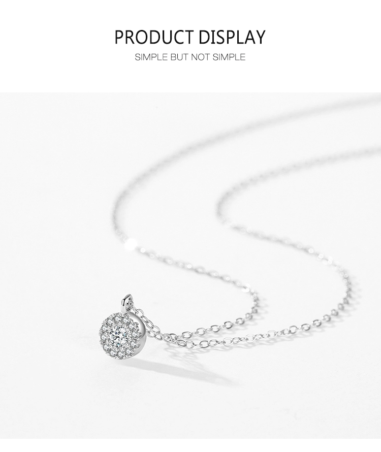 Round Cubic Zirconia Pendant Necklace Sterling Silver