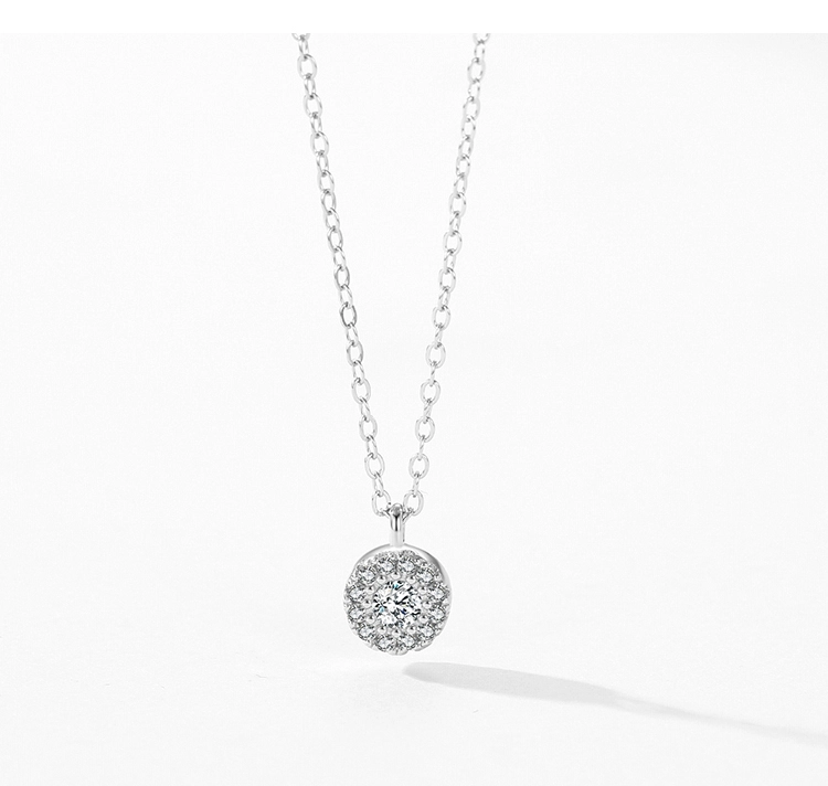 Round Cubic Zirconia Pendant Necklace Sterling Silver