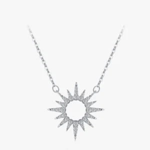 Zircon Sun Pendant Necklace Sterling Silver