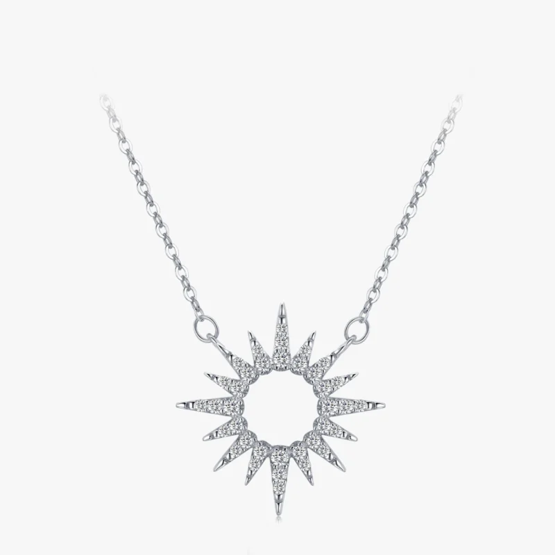 Zircon Sun Pendant Necklace Sterling Silver