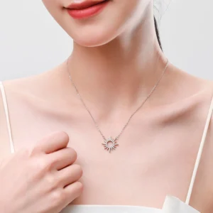 Zircon Sun Pendant Necklace Sterling Silver