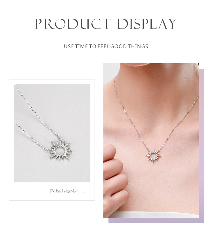 Zircon Sun Pendant Necklace Sterling Silver