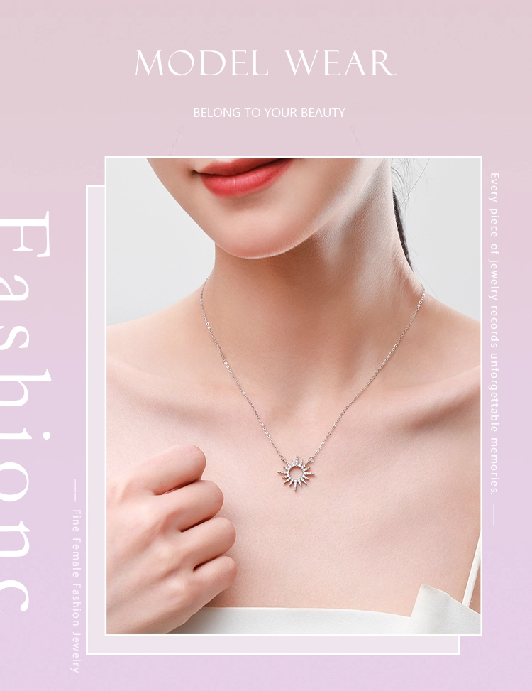 Zircon Sun Pendant Necklace Sterling Silver