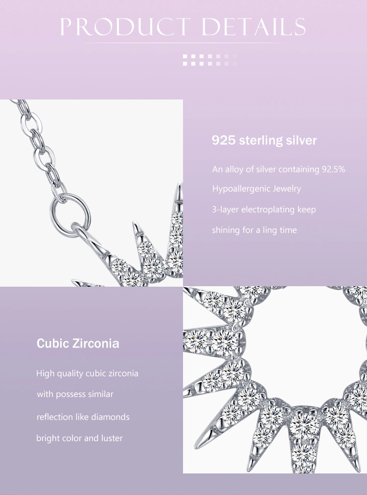 Zircon Sun Pendant Necklace Sterling Silver