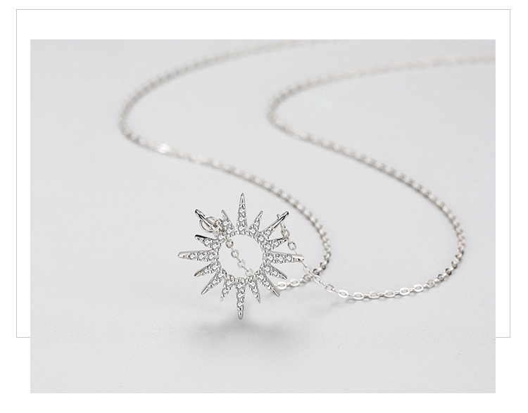 Zircon Sun Pendant Necklace Sterling Silver