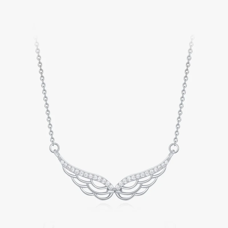 Cubic Zirconia Angel Wings Necklace Sterling Silver