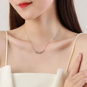 Cubic Zirconia Angel Wings Necklace Sterling Silver
