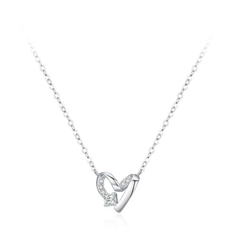 Heart Pendant Necklace Zircon Sterling Silver
