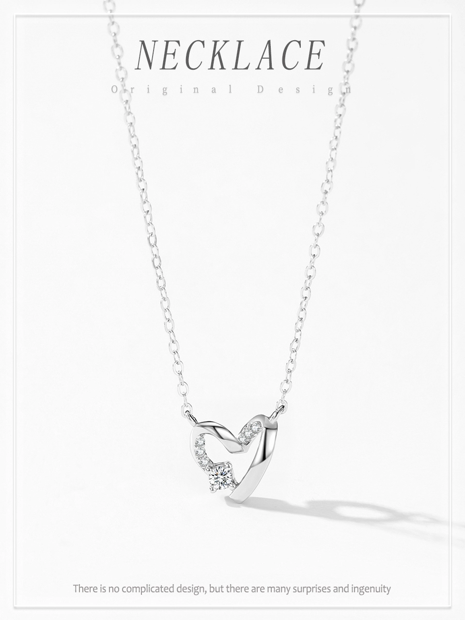 Heart Pendant Necklace Zircon Sterling Silver