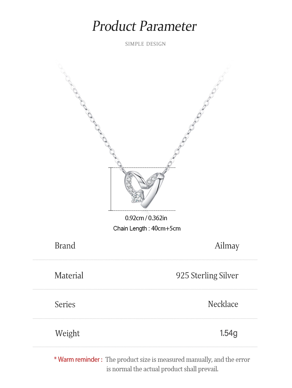 Heart Pendant Necklace Zircon Sterling Silver