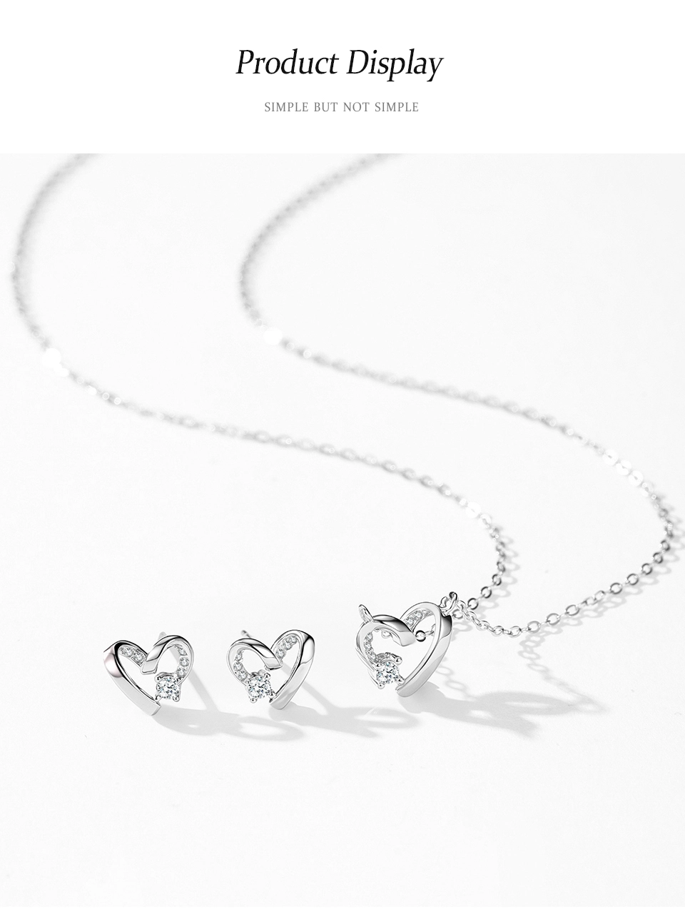Heart Pendant Necklace Zircon Sterling Silver