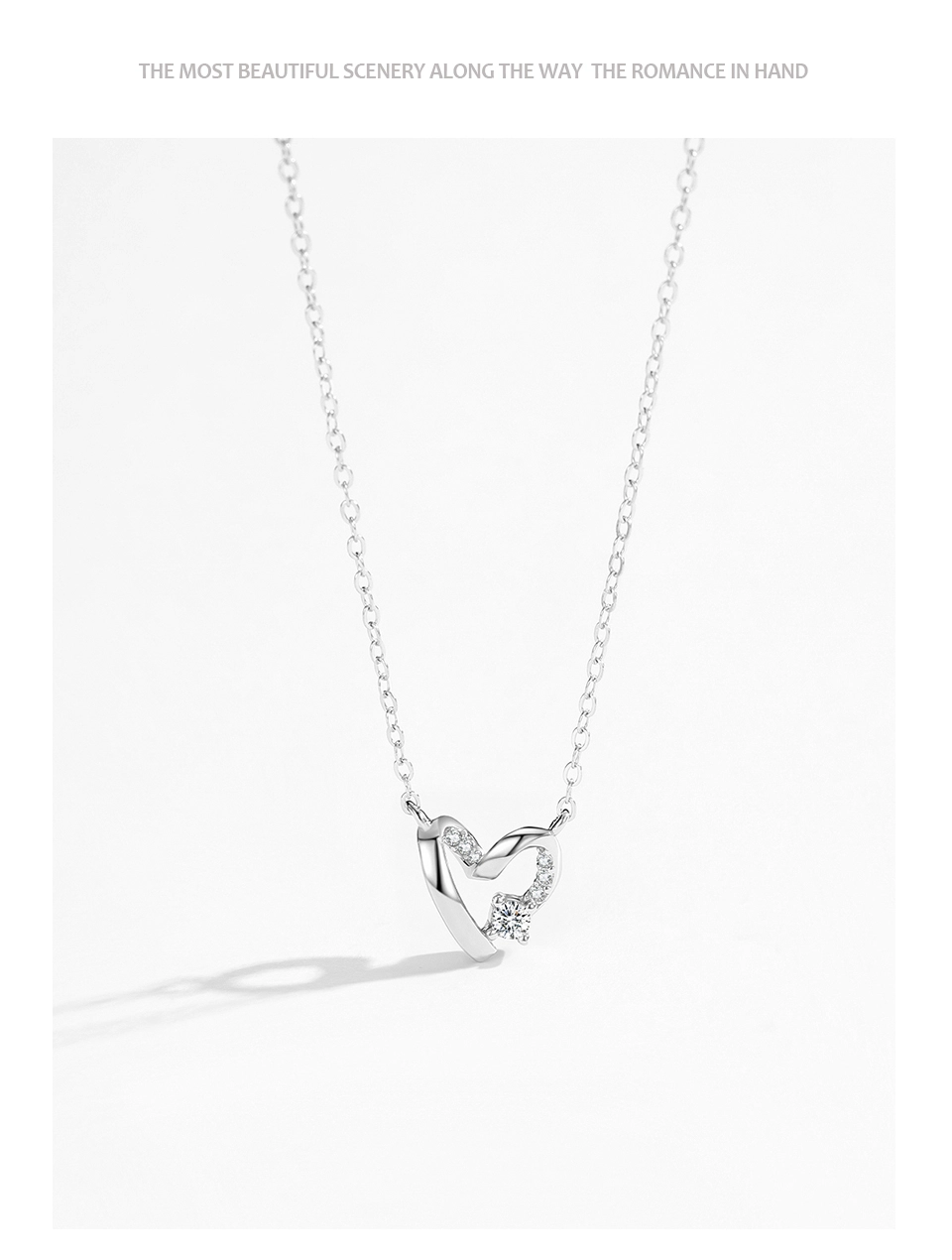 Heart Pendant Necklace Zircon Sterling Silver