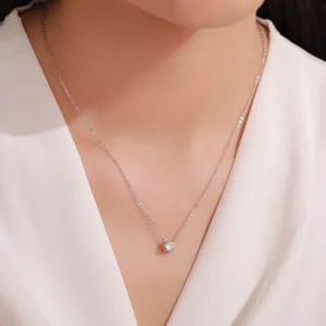 Zircon Small Square Pendant Necklace Sterling Silver