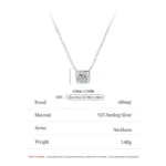 Zircon Small Square Pendant Necklace Sterling Silver