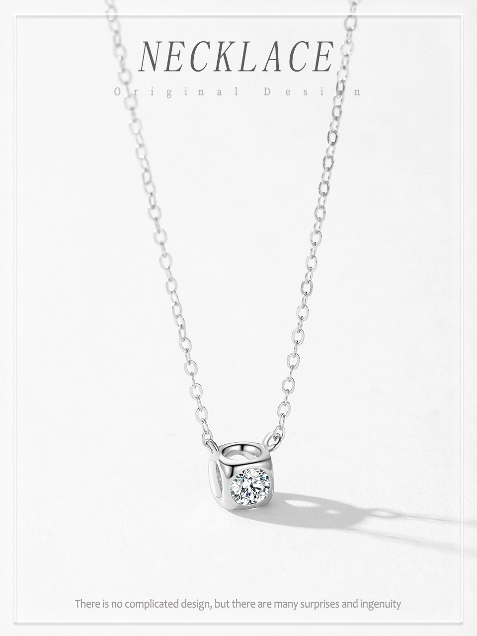 Zircon Small Square Pendant Necklace Sterling Silver