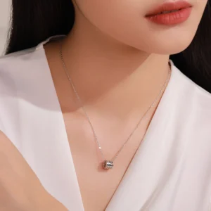 Geometric Design Circle Rotating Necklace Sterling Silver