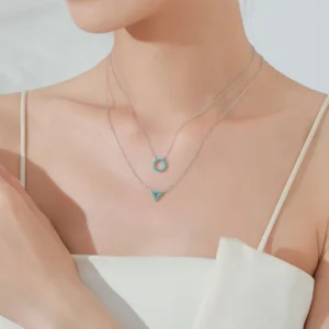 Triangle Turquoise Pendant Necklace Sterling Silver