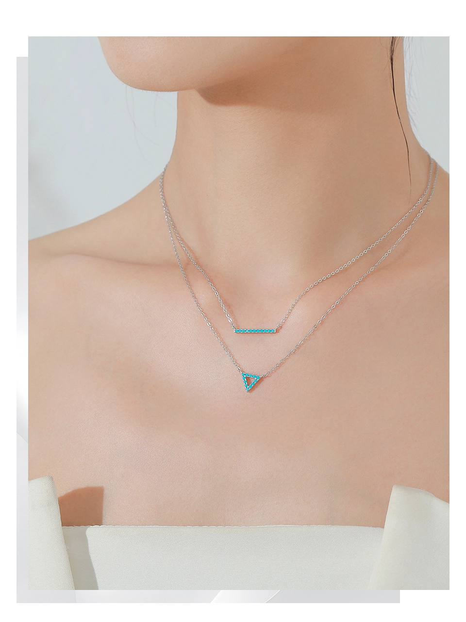 Triangle Turquoise Pendant Necklace Sterling Silver