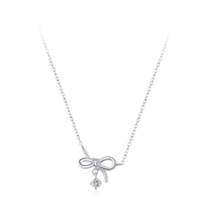 Bowknot Drop Pendant Necklace Sterling Silver