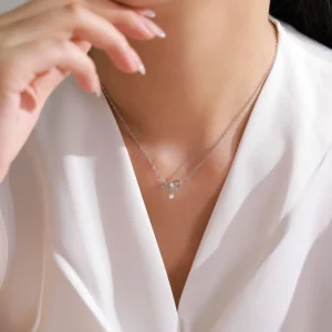 Bowknot Drop Pendant Necklace Sterling Silver