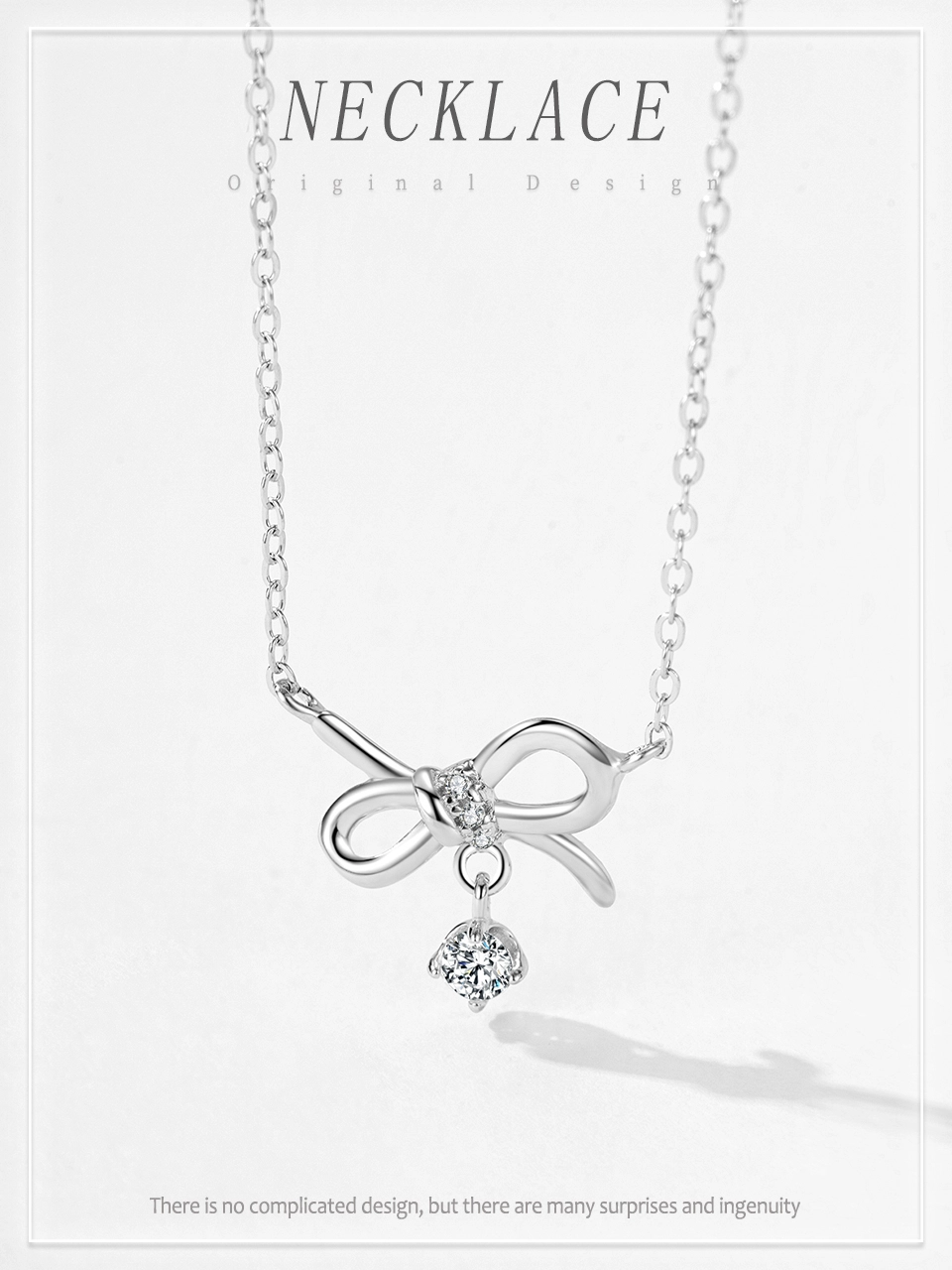Bowknot Drop Pendant Necklace Sterling Silver
