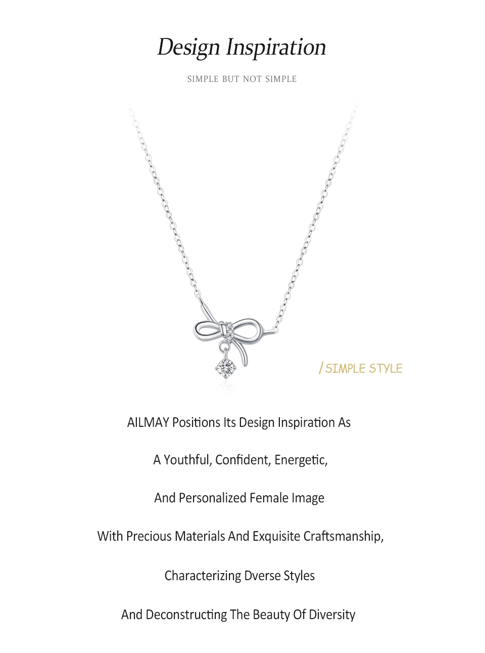 Bowknot Drop Pendant Necklace Sterling Silver
