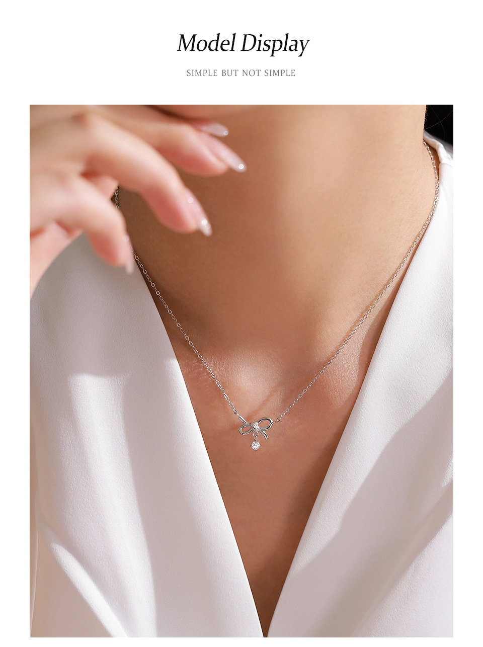 Bowknot Drop Pendant Necklace Sterling Silver