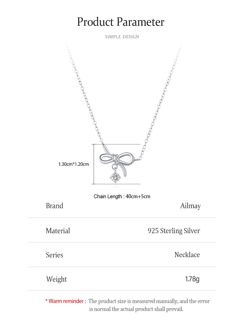 Bowknot Drop Pendant Necklace Sterling Silver