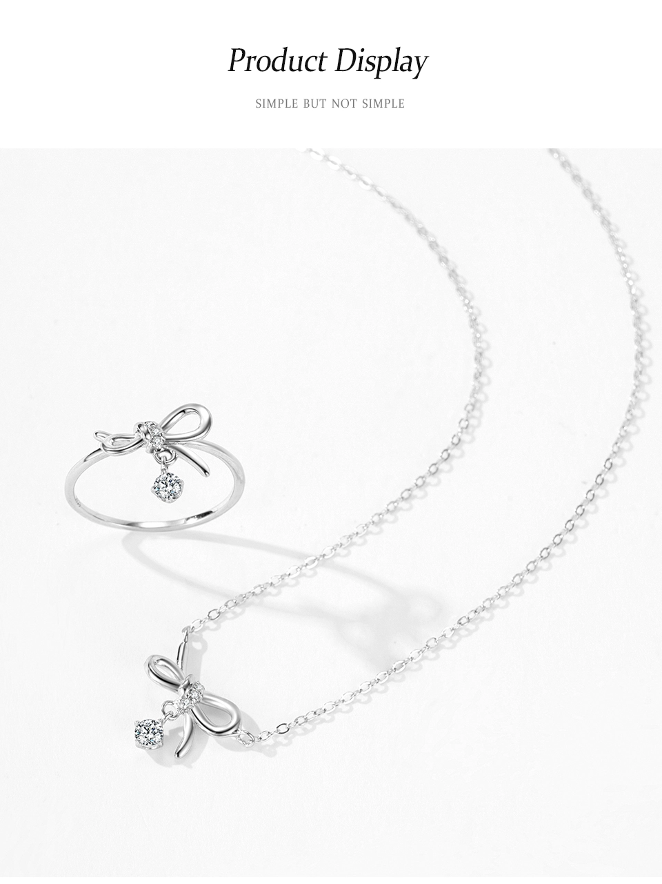 Bowknot Drop Pendant Necklace Sterling Silver