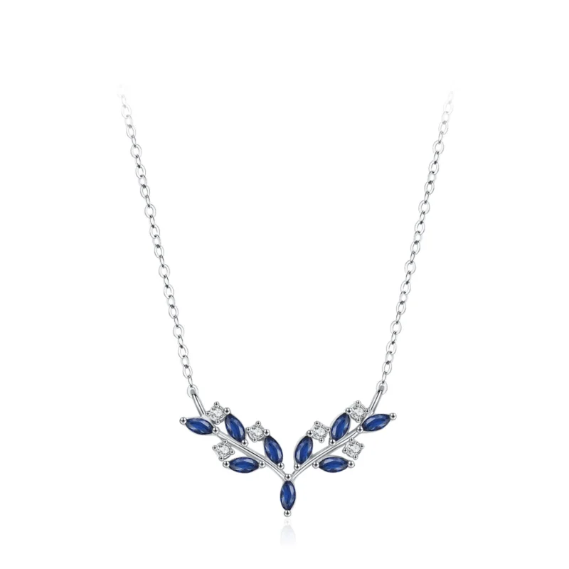 Blue Leaf Pendant Necklace Sterling Silver