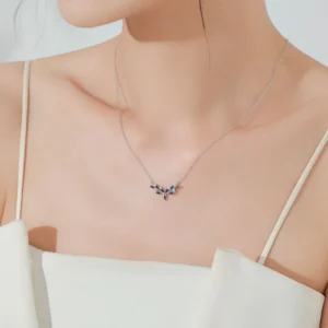 Blue Leaf Pendant Necklace Sterling Silver