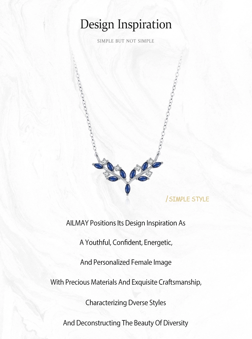 Blue Leaf Pendant Necklace Sterling Silver