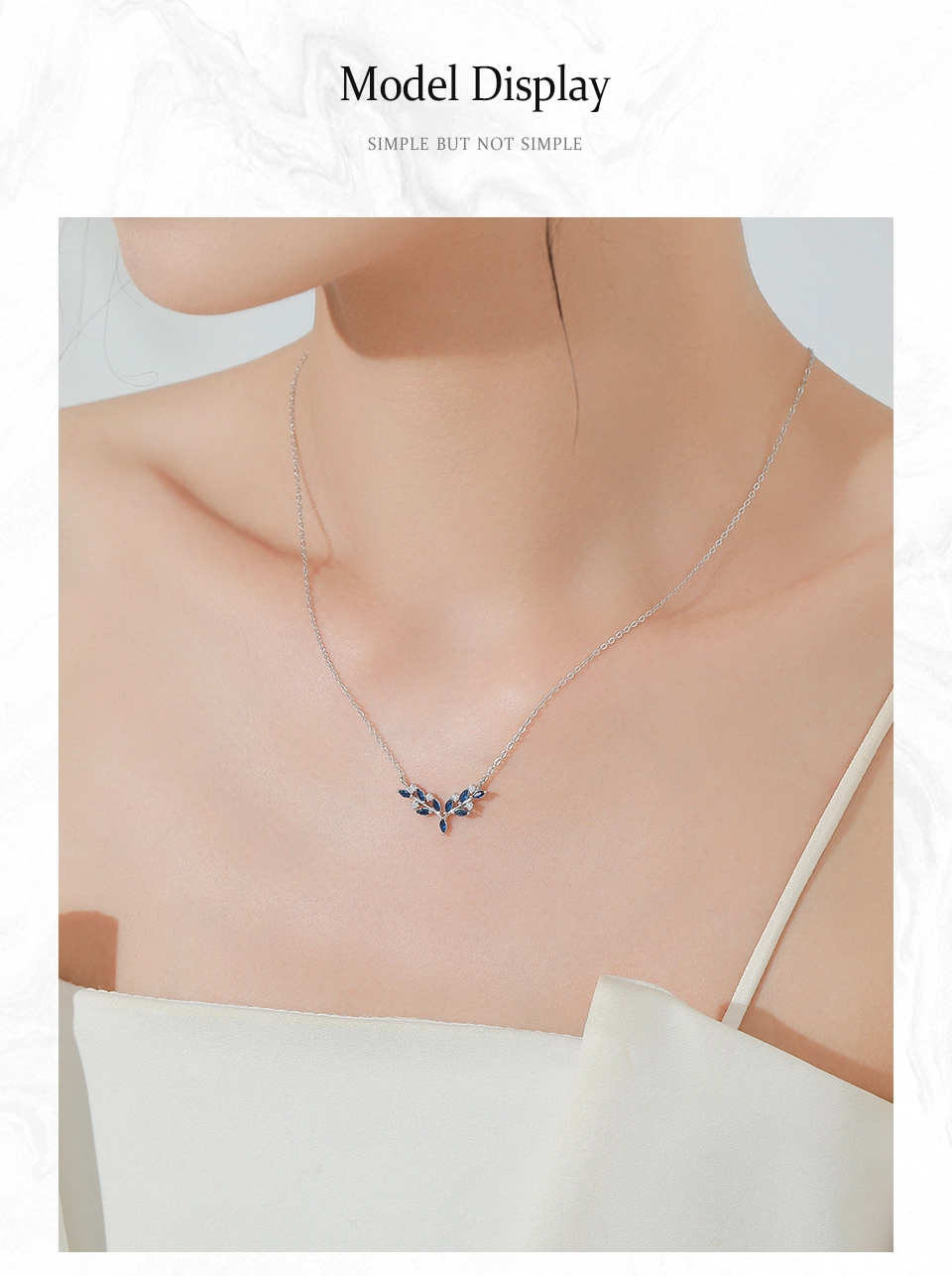Blue Leaf Pendant Necklace Sterling Silver