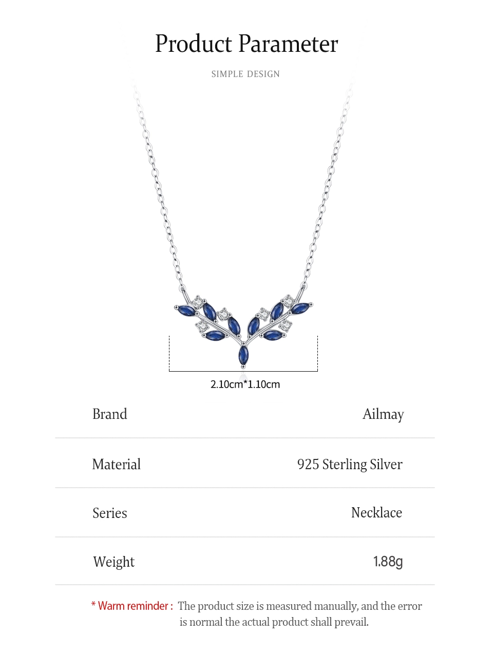 Blue Leaf Pendant Necklace Sterling Silver