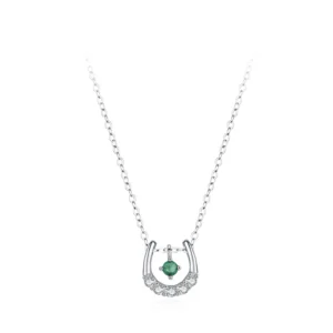 U-shaped Pendant Necklace Horseshoe Green Zircon Sterling Silver