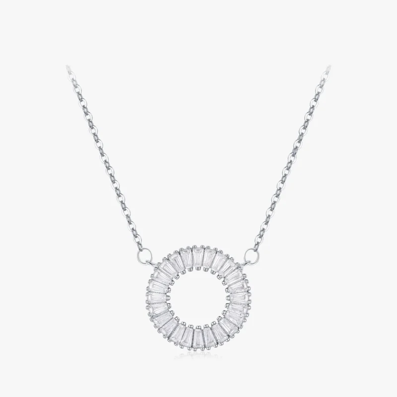 Round Zircon Pendant Necklace Sterling Silver
