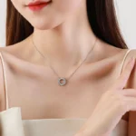 Round Zircon Pendant Necklace Sterling Silver