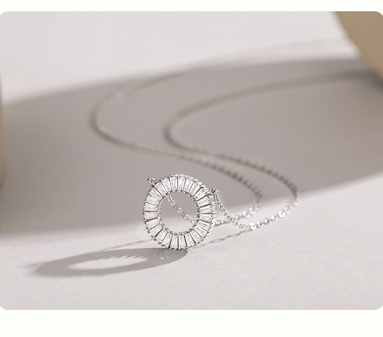 Round Zircon Pendant Necklace Sterling Silver