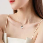 Zircon Round Pendant Necklace Sterling Silver