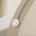 Zircon Round Pendant Necklace Sterling Silver