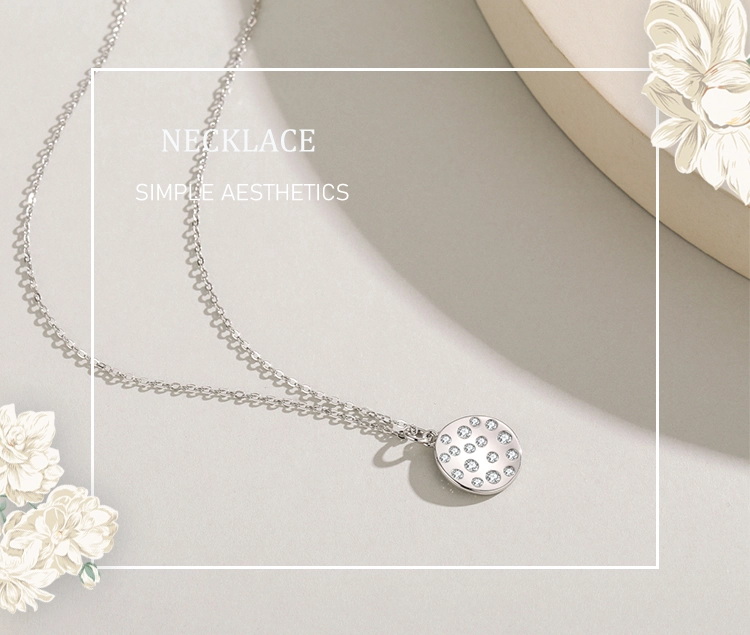 Zircon Round Pendant Necklace Sterling Silver