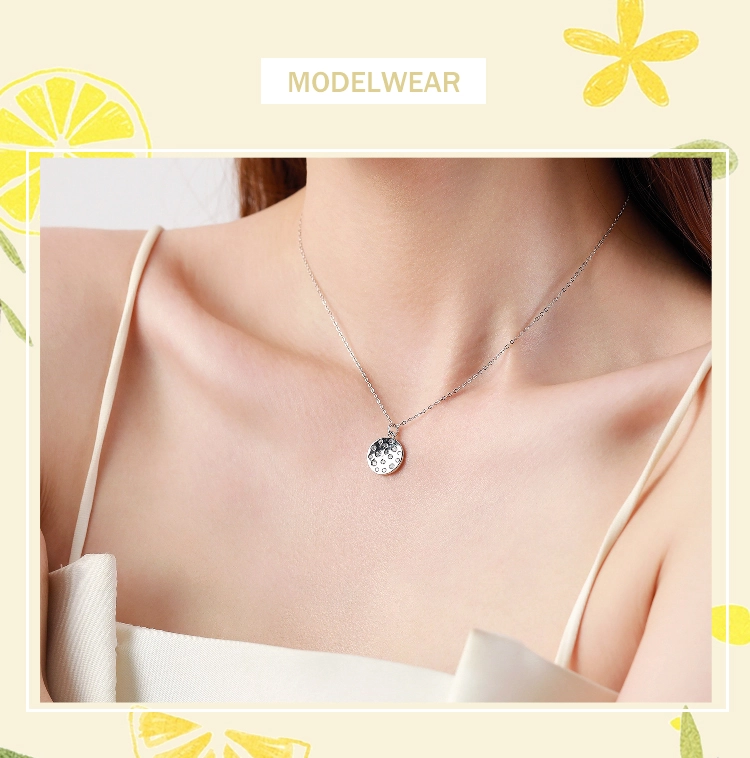 Zircon Round Pendant Necklace Sterling Silver