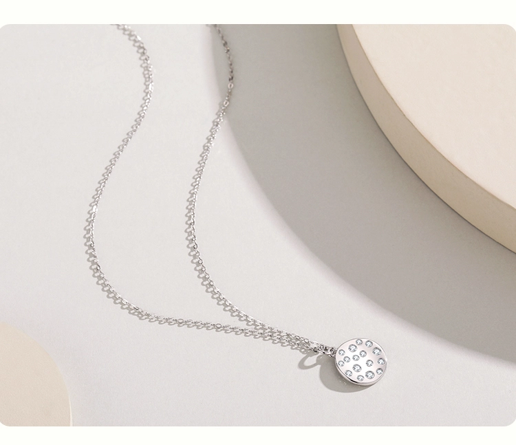 Zircon Round Pendant Necklace Sterling Silver