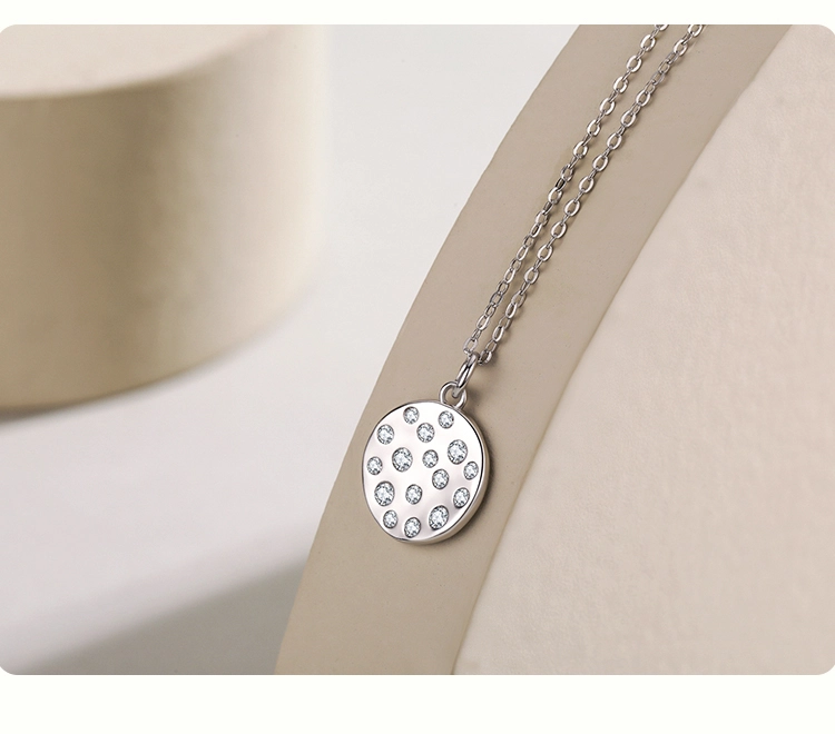 Zircon Round Pendant Necklace Sterling Silver