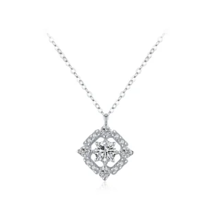 Round Square Geometric Design Necklace Sterling Silver