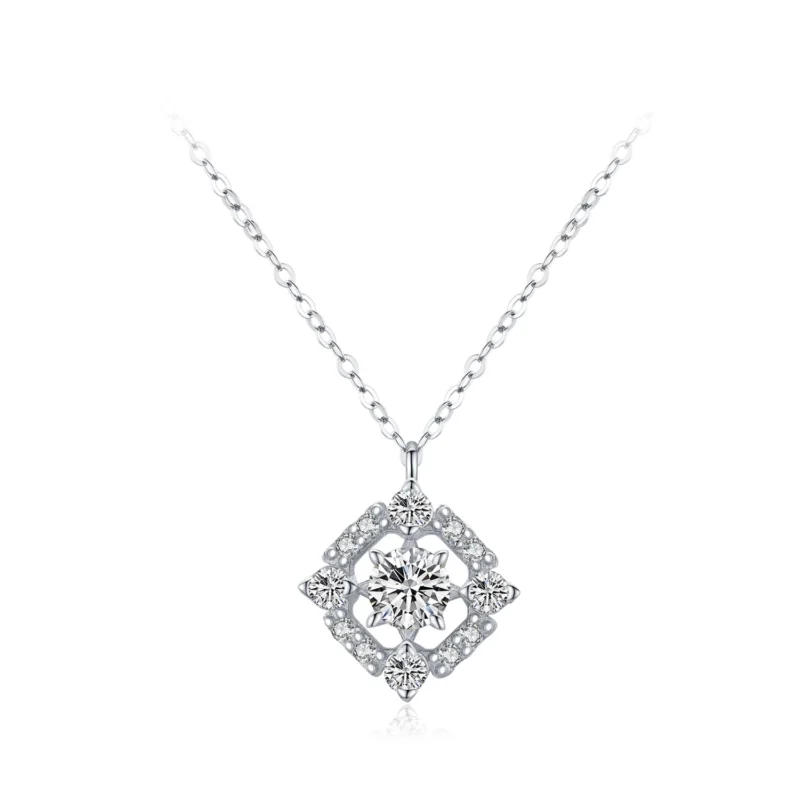Round Square Geometric Design Necklace Sterling Silver