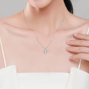 Round Square Geometric Design Necklace Sterling Silver